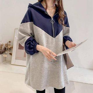 Color-block Zip-detail Hooded Dress
