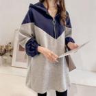 Color-block Zip-detail Hooded Dress