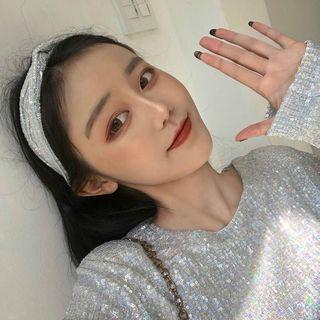 Sequined Round-neck Long-sleeve Loose-fit Top + Headband