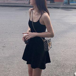 Sleeveless Plain Strappy High-waist A-line Dress