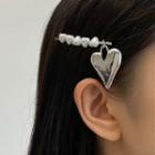 Heart Faux Pearl Alloy Hair Clip White - One Size