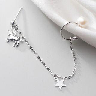 Unicorn Chained Earring 1 Pc - S925 Silver - Silver - One Size