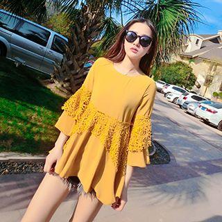 Lace Panel Bell-sleeve Chiffon Blouse