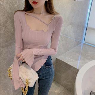 Long-sleeve Chained Cutout T-shirt