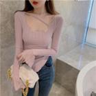 Long-sleeve Chained Cutout T-shirt
