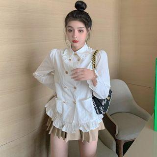 Ruffled Double-breasted Shirt / Pleated Mini Skirt