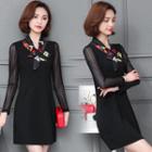Tie-neck Mock Two-piece Long-sleeve Dress