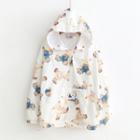 Bear Print Hooded Pullover White - One Size