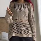 Long-sleeve Butterfly Perforated Oversize Knit Top