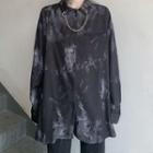 Chain Detail Long Sleeve Tie-dye Shirt Black - One Size