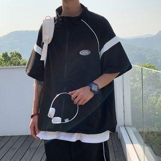 Color-block Short-sleeve Zip Jacket