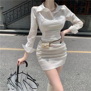 Plain Long Sleeve Bodycon Mini Shirtdress