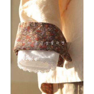 Round-neck Floral Print Trim Jacket