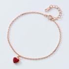 925 Sterling Silver Rhinestone Heart Bracelet Rose Gold - One Size