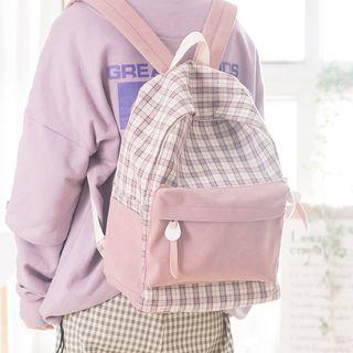 Canvas Contrast Color Plaid Backpack