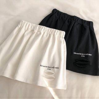 Letter Embroidered Distressed Mini A-line Skirt