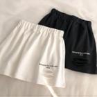 Letter Embroidered Distressed Mini A-line Skirt