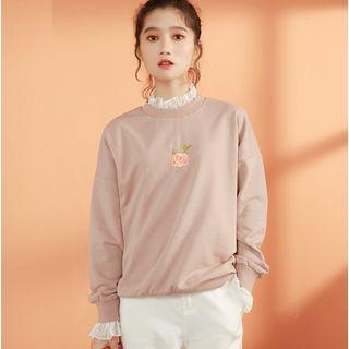 Mock-neck Embroidered Sweatshirt Grayish Red - One Size