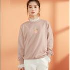 Mock-neck Embroidered Sweatshirt Grayish Red - One Size