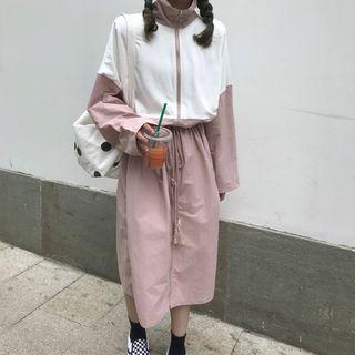 Color Block Zip Long-sleeve Midi Dress