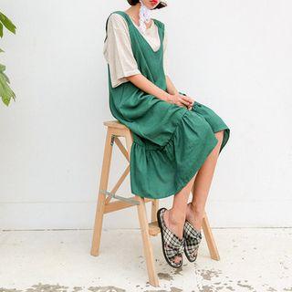 Tie-beck Frill-detail Long Pinafore Dress
