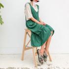 Tie-beck Frill-detail Long Pinafore Dress