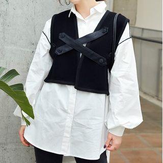 Set: Contrast Trim Shirt + Vest