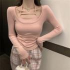Mock Two-piece Long-sleeve Strappy Crop Top