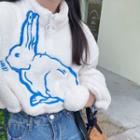 Rabbit Embroidered Zip Front Sweatshirt