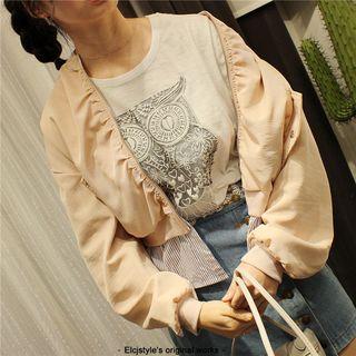 Striped Hem Embroidered Zip Jacket