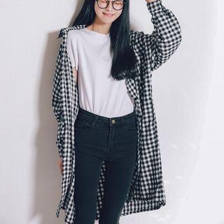 Long-sleeve Check Cardigan