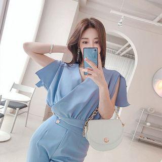 V-neck Button-hem Jacket