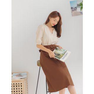Belted A-line Long Skirt