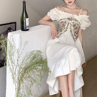 Short-sleeve Ruffle Trim A-line Dress / Tube Top