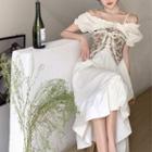 Short-sleeve Ruffle Trim A-line Dress / Tube Top