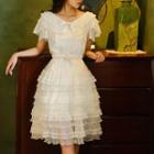 Short-sleeve Sheer Tiered A-line Dress