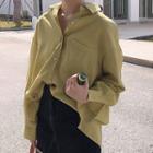 Long-sleeve Plain Loose-fit Blouse Yellow - One Size