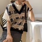 Plaid Knit Sweater Vest Black - One Size