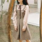 Plaid Midi Jumper Dress / Tie Neck Blouse