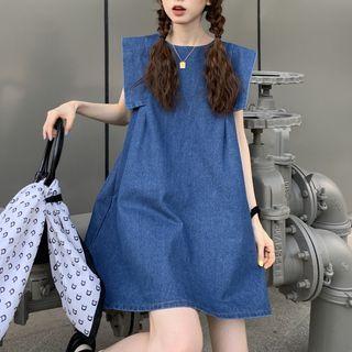 Sleeveless Denim Mini Smock Dress Denim Blue - One Size