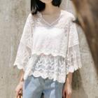 Lace 3/4-sleeve Blouse Off-white - One Size