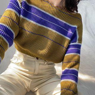 Contrast Striped Sweater Yellow - One Size