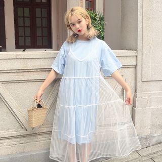 Set: Short-sleeve T-shirt Dress + Strappy Midi Dress