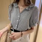 Checked Puff-sleeve Blouse