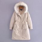 Fluffy Trim Hooded Zip Coat
