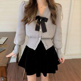 Ribbon Cardigan / A-line Skirt