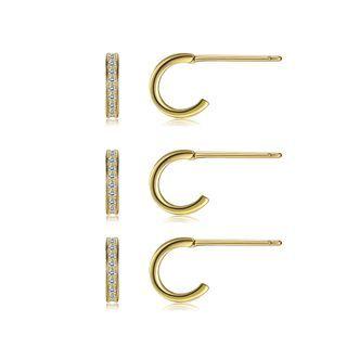 Sterling Silver Plated Gold Fashion Simple Geometric Three-piece Earrings With Cubic Zircon Golden - One Size
