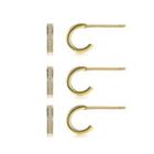 Sterling Silver Plated Gold Fashion Simple Geometric Three-piece Earrings With Cubic Zircon Golden - One Size