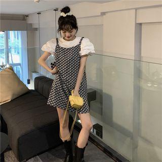 Short-sleeve Blouse / Pattern Mini A-line Overall Dress