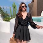 Set: Spaghetti Strap Swim Dress + Lace Cover-up